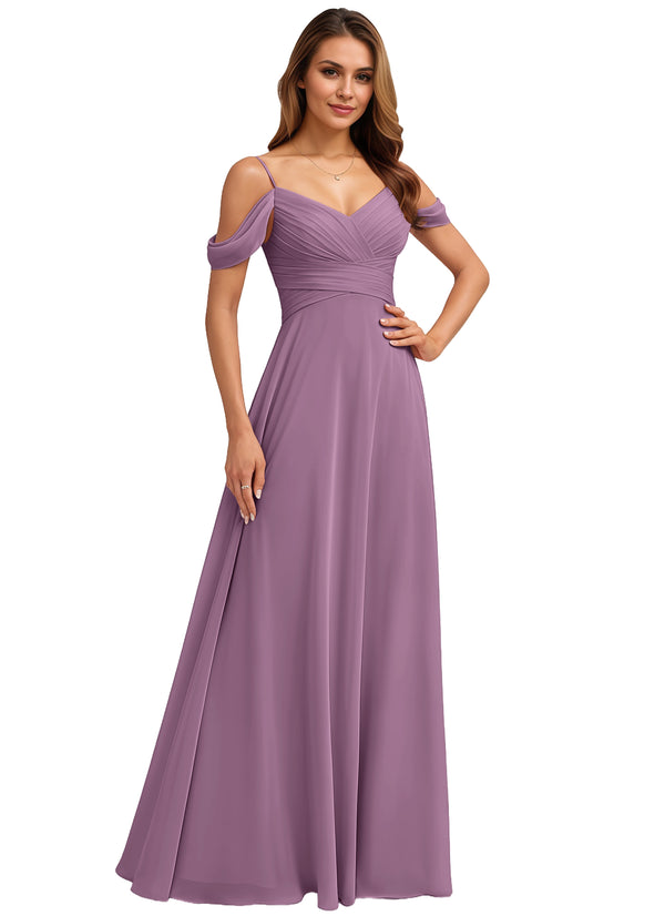 A-line Cold Shoulder Floor-Length Chiffon Bridesmaid Dress
