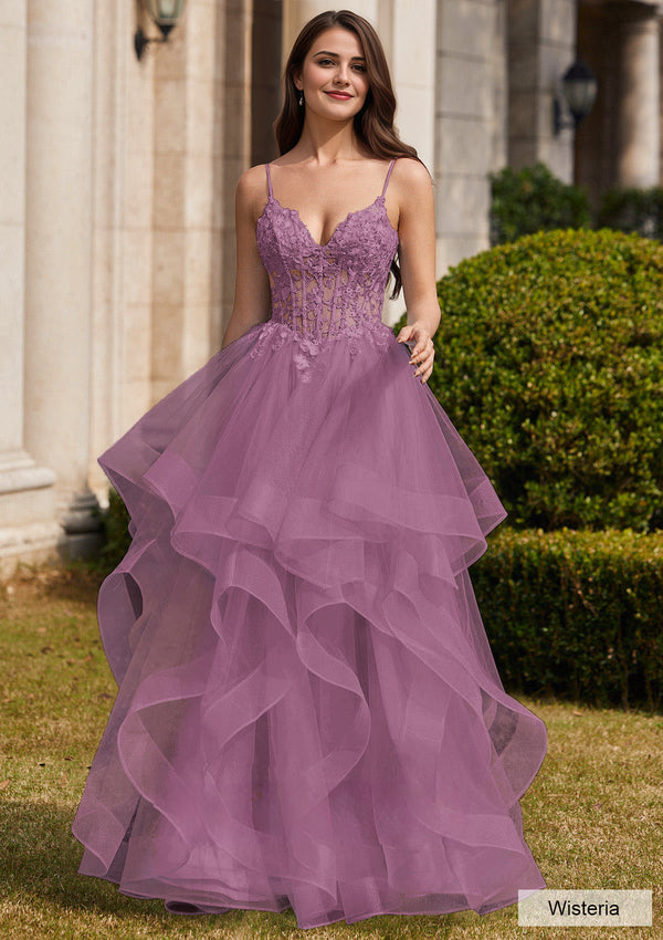 Ball-Gown/Princess Square Floor-Length Tulle Prom Dresses