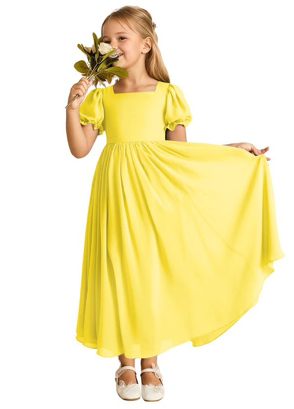 A-line Scoop-Neck Short Sleeves Chiffon Junior Bridesmaid Dress