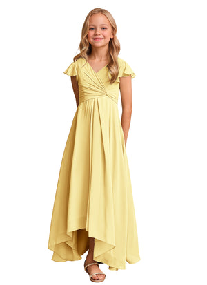 A-line V-Neck Asymmetrical Chiffon Junior Bridesmaid Dress
