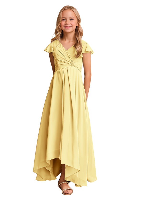 A-line V-Neck Asymmetrical Chiffon Junior Bridesmaid Dress