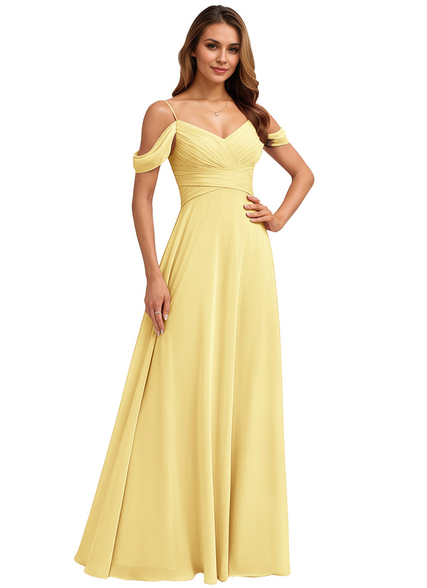 A-line Cold Shoulder Floor-Length Chiffon Bridesmaid Dress