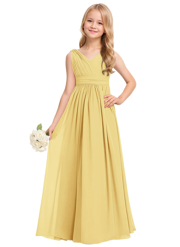 A-line V-Neck Floor-Length Chiffon Junior Bridesmaid Dress