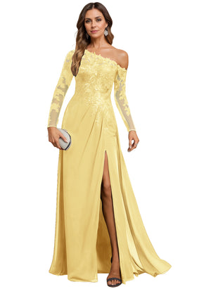 Trumpet/Mermaid Asymmetrical Illusion Floor-Length Lace Chiffon Evening Dress With Sequins
