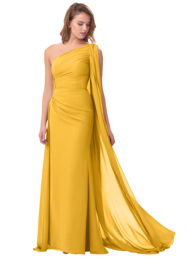 Mermaid One Shoulder Floor-Length Chiffon Mother of the Bride Dress With Pleated Beading